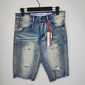 NWT RGSTR Denim Shorts Mens 30 Blue Denim Jorts Distressed Streetwear Stretch
